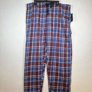 Izod Mens Sleepwear Flannel Pants Plaid Button Fly Pockets- Red‎ Blue-XXL
